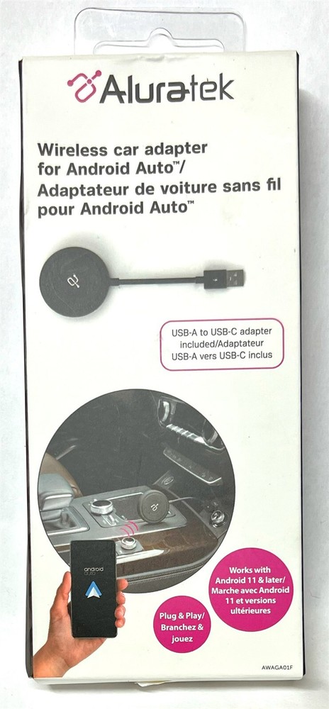 Aluratek - Wireless car adapter for Android Auto - Black