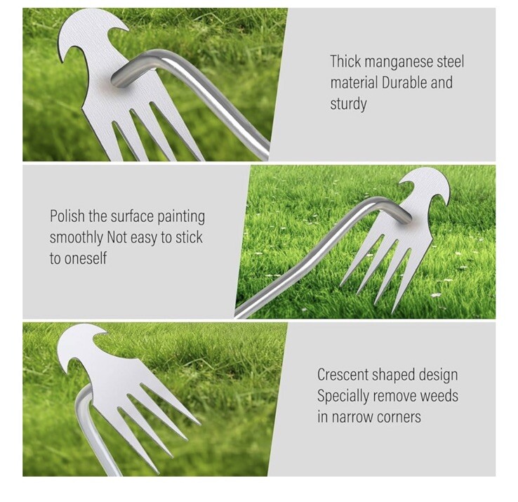 Weed Tool Weed Puller with Handle Manual Hand Weeder Tool 4 Teeth Dual Purpose