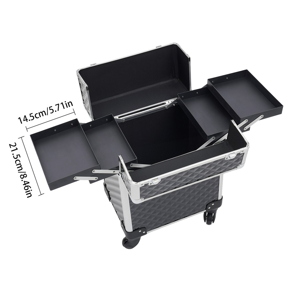 Professional Rolling Makeup Case with Aluminum Frame and Large Capacity