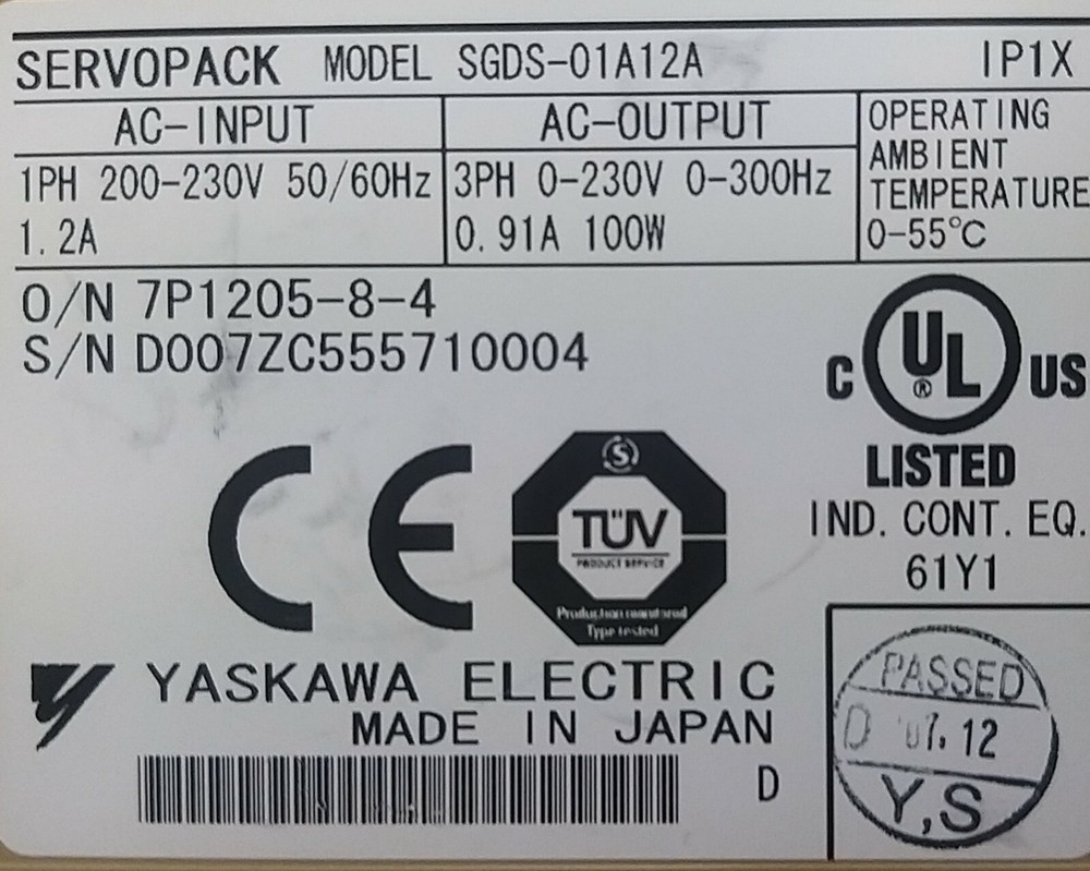 YASKAWA SGDS-01A12A Controller, USED
