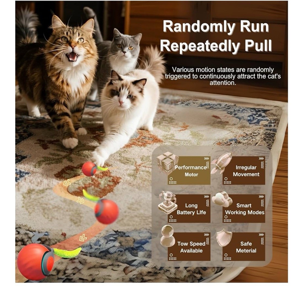 Interactive Cat Ball Toy Automatic Rolling with 2 Speed Settings 90 Min Runtine