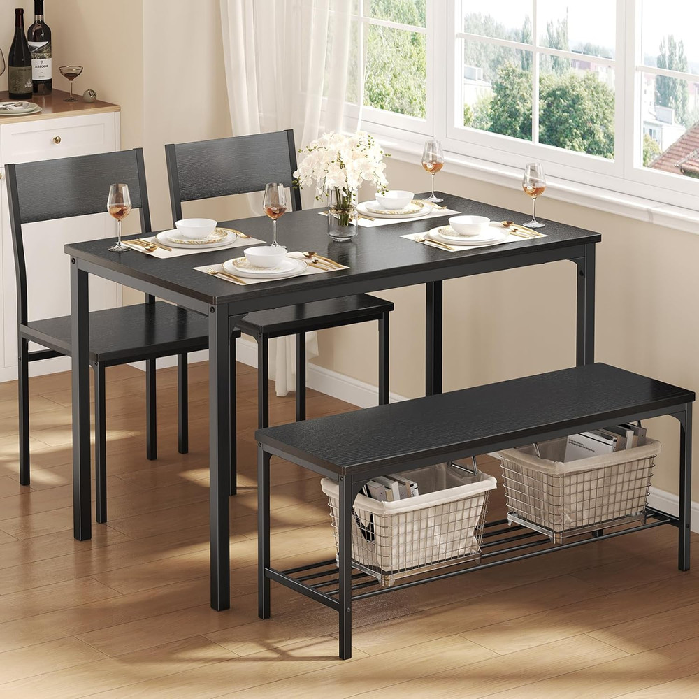Dining Table, Dining Table Set for 4 with Bench, Easy to Assemble Kitchen Table,