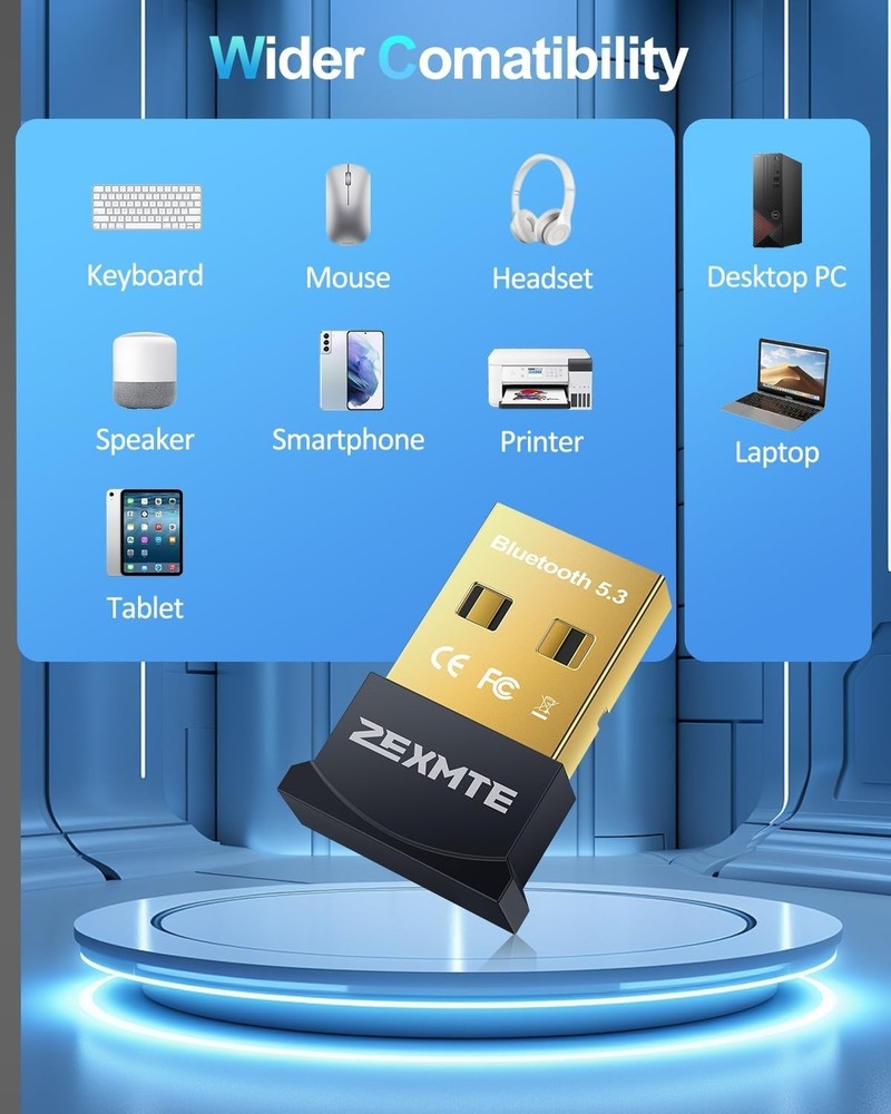 USB Bluetooth Adapter for PC, 5.3 Bluetooth Dongle Receiver EDR & BLE, Plug a...