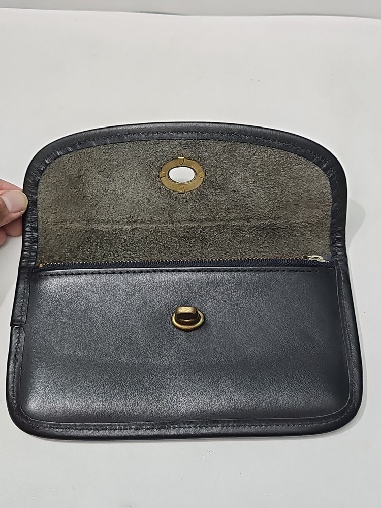 Vintage Turnlock Case Wallet Clutch Pouch Black Leather