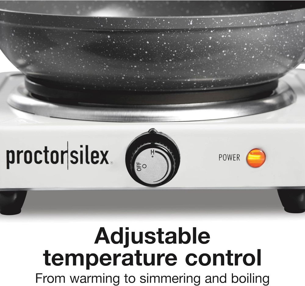 Portable Electric Stove, Cast Iron Single Burner Cooktop, Compact, Adjustable Te