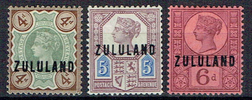 ZULULAND 1888-93 4d, 5d (pulled perf) & 6d - 46010