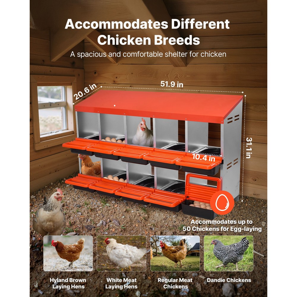 Uimoso 2-Tier Chicken Nesting Boxes with 10 Compartments for Egg Collection