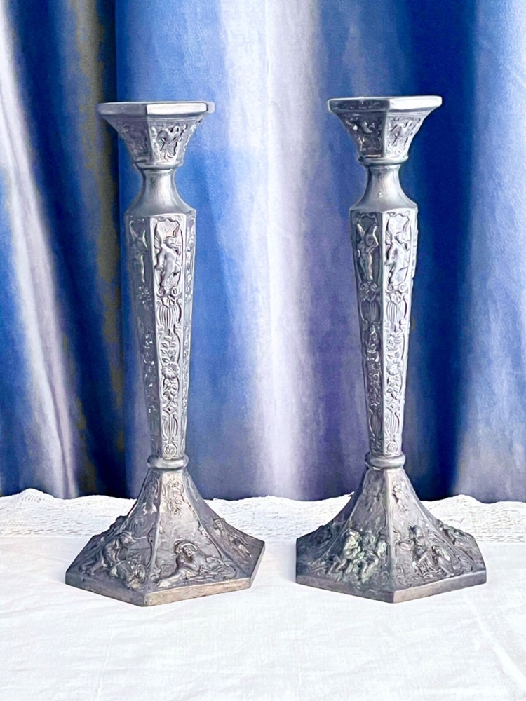 Exceptional Antique Danish Revival Plated Candlesticks
