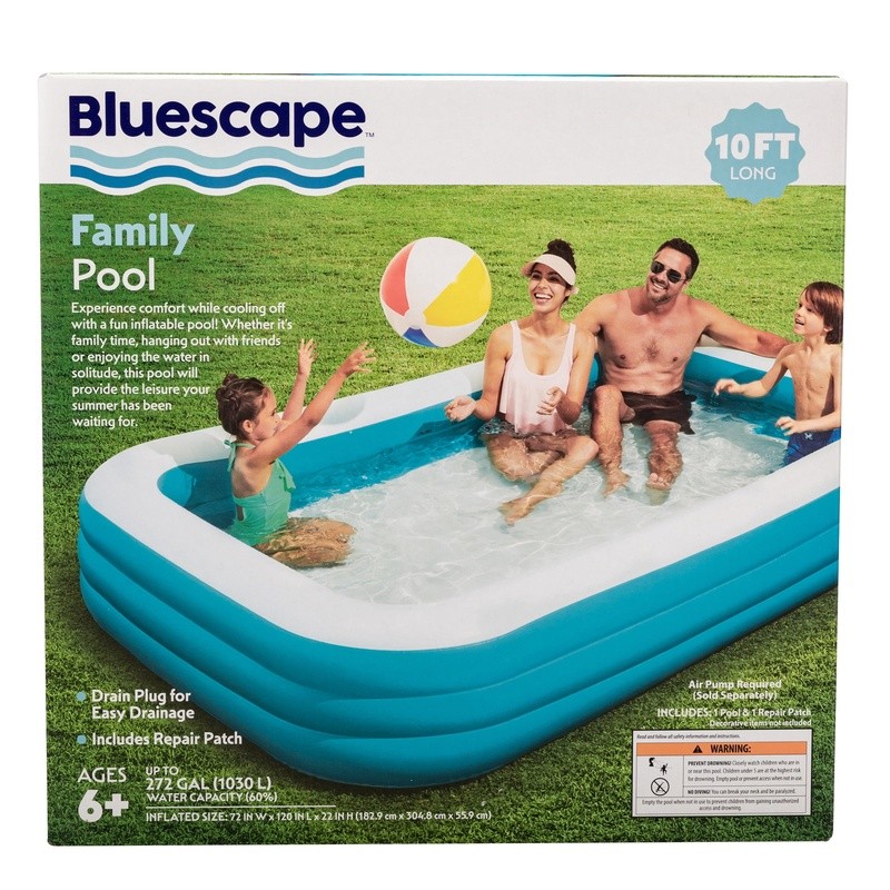 10ft Inflatable Family Pool Rectangular Above Ground Easy Setup Puncture Proof