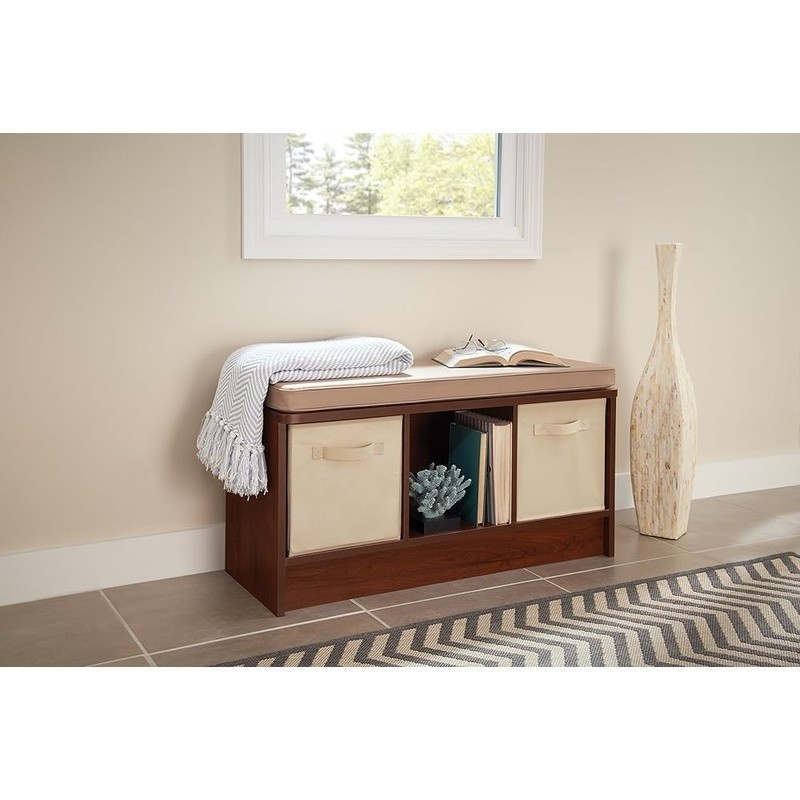 Multi-Functional 3 Cubbies Storage Bench W/ Cushions Home Organization New