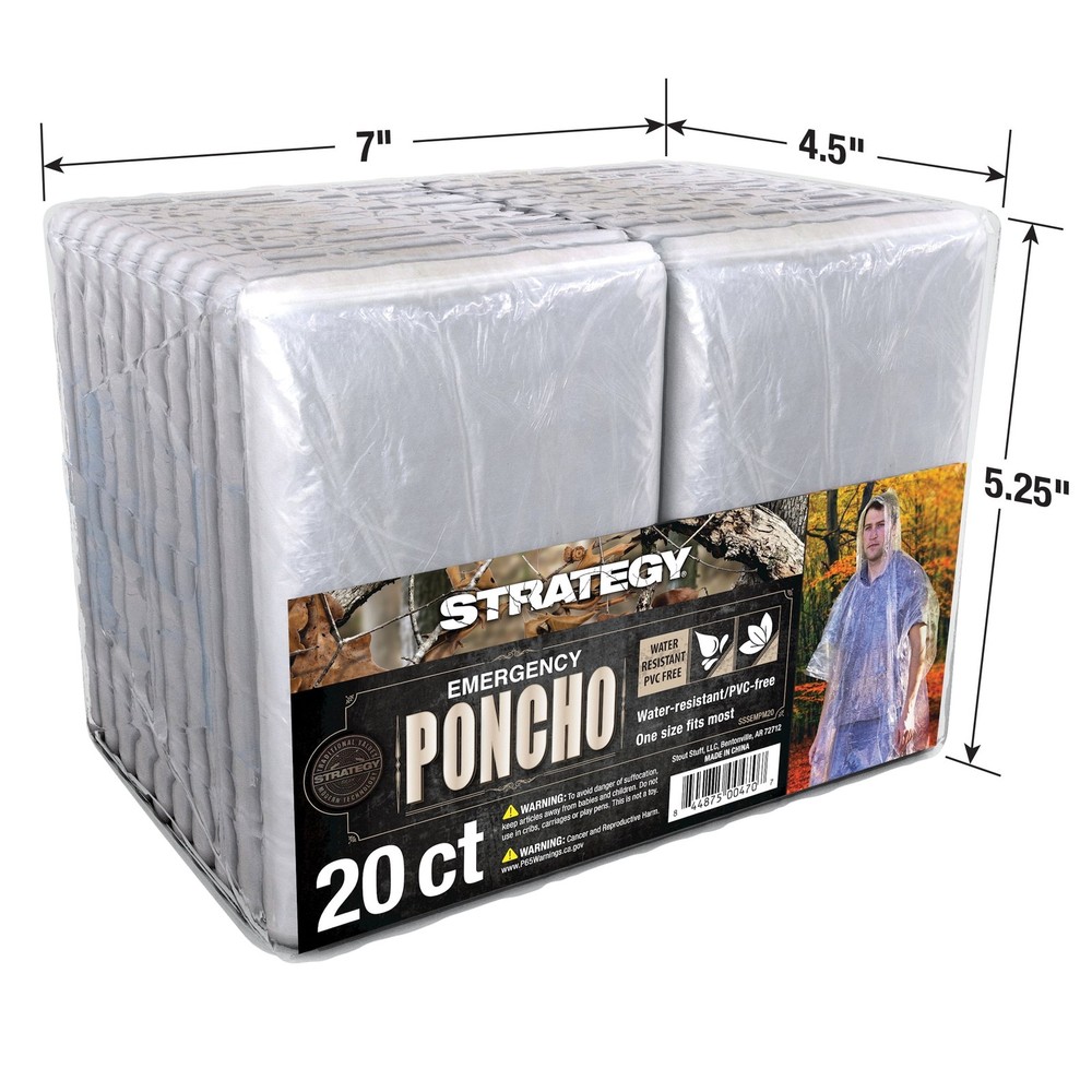 Strategy Clear Emergency Poncho - 20 Pack