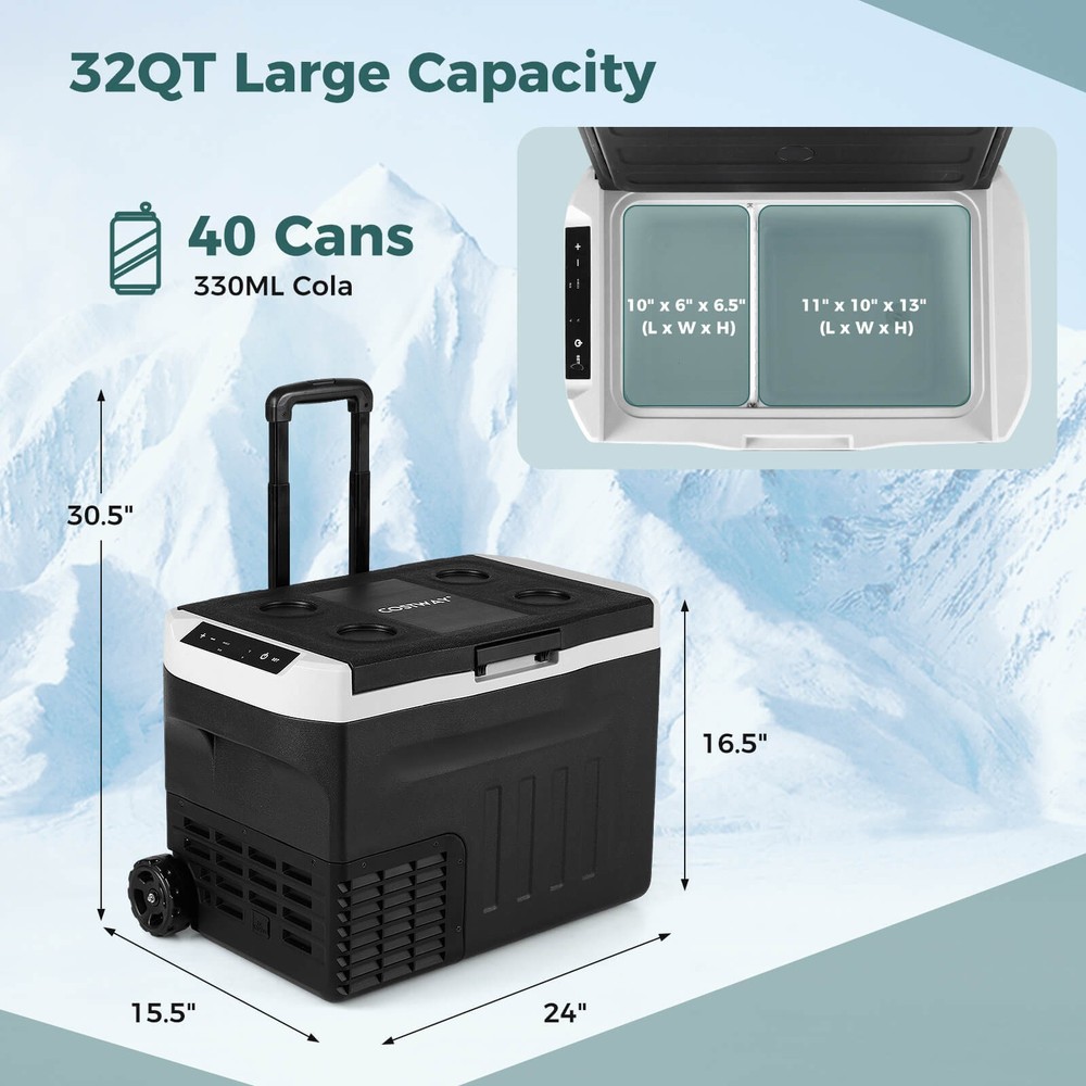 12 Volt Car Refrigerator w/ -4℉~68℉ Adjustable Range Divider for Camping