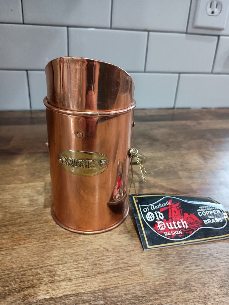 Solid Copper w/Brass, “Brushes” Cup Pitcher Holder w/ Handle by Old Dutch Design
