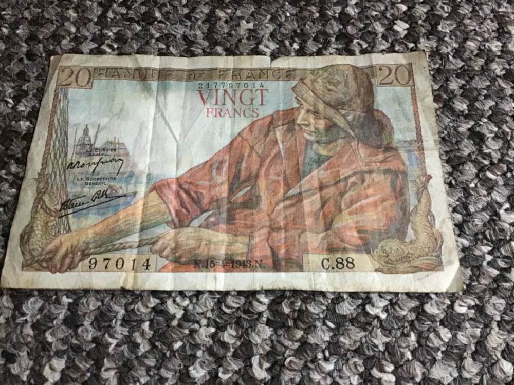 FRENCE 20 FRANCS BANK NOTE 1943
