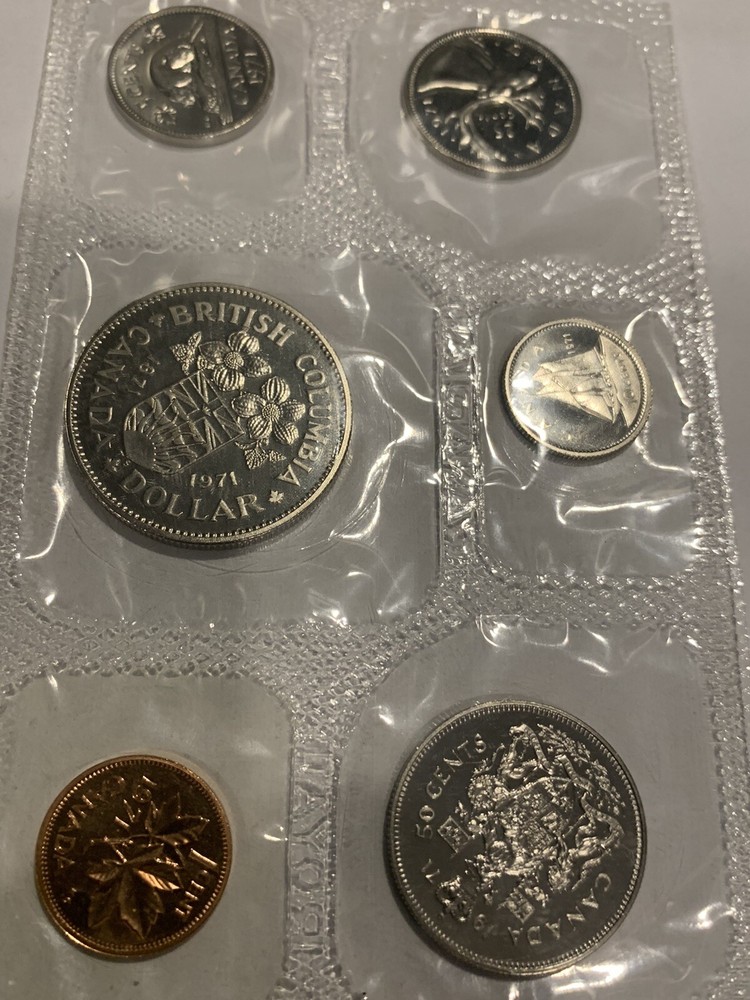 1971 CANADA PL PROOF LIKE UNCIRCULATED COIN SET CELLOPHANE ENVELOPE COA