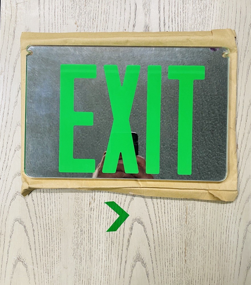 Vintage EXIT Sign Panel Green Acrylic Insert Arrow Emergency Light 6in NOS