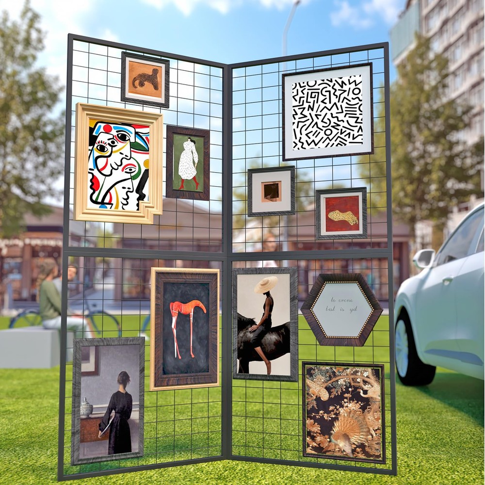 2 PCS Foldable Grid Wall Panel Heavy Duty Gridwall Display Rack Detachable