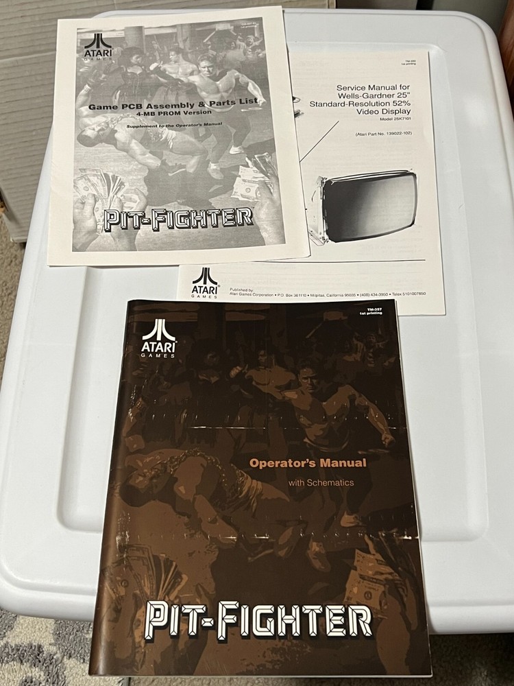 1990 ATARI PIT-FIGHTER OPERATORS MANUAL WITH SCHEMATICS