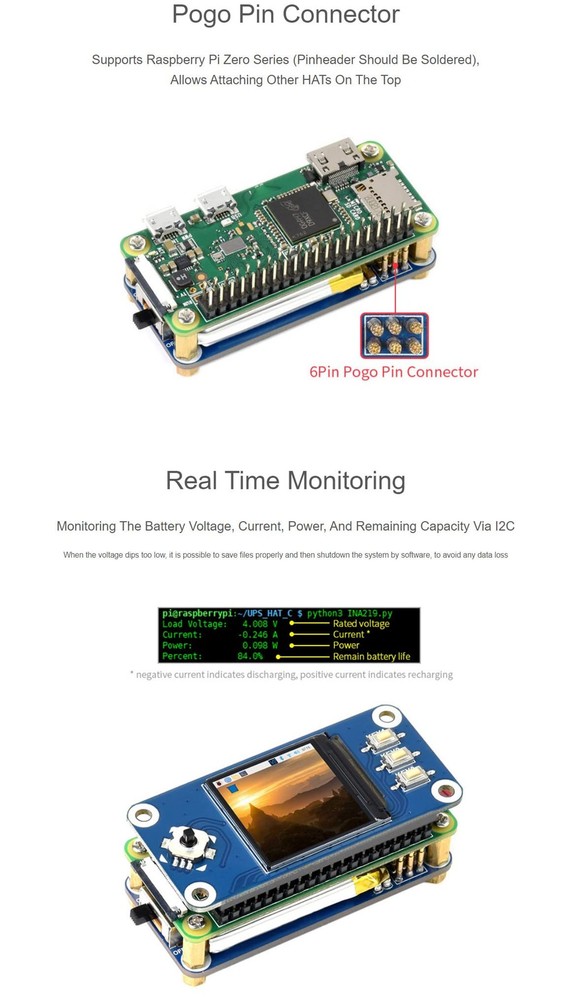 UPS HAT (C) for Raspberry Pi Zero Boards, Provides 5V Uninterruptible Stable ...