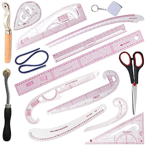 French Curve Ruler for Pattern Making, 15 Pieces Clear Sewing Ruler Set for