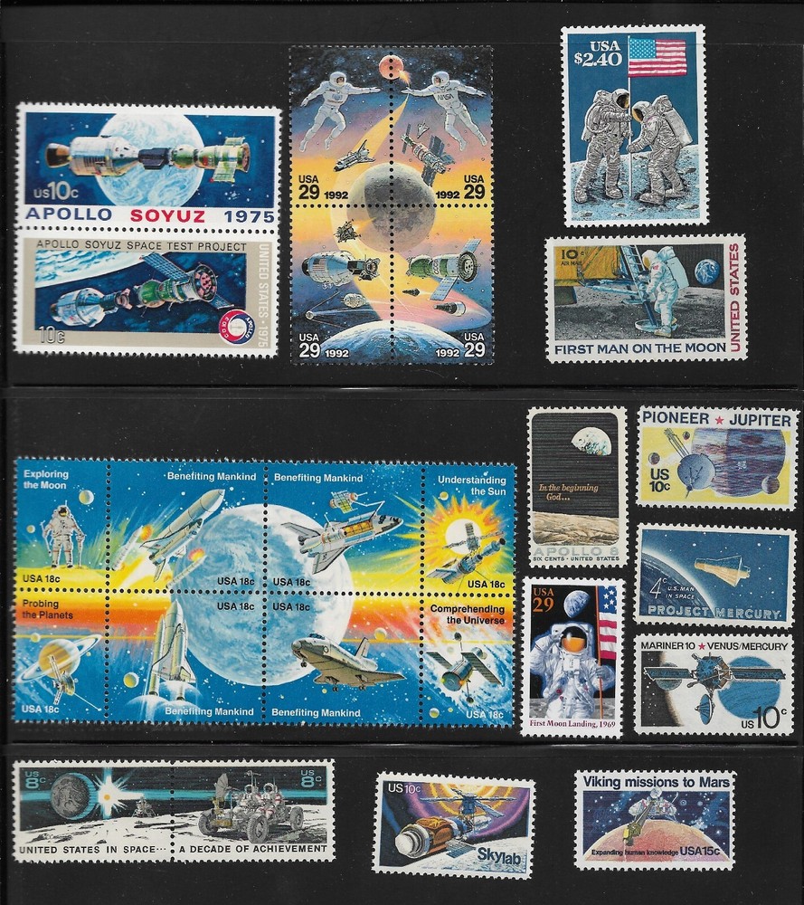 SPACE PROGRAM 25 diff US MINT STAMPS incl. $2.40 Moon Landing PRIORITY MAIL MNH