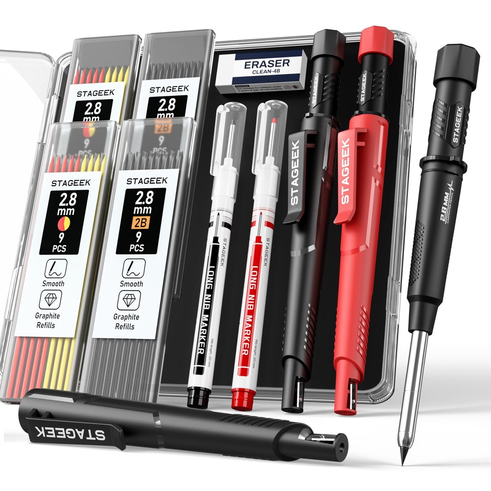 2 Pack Carpenter Pencils with Sharpener, Mechanical Carpenter Pencils