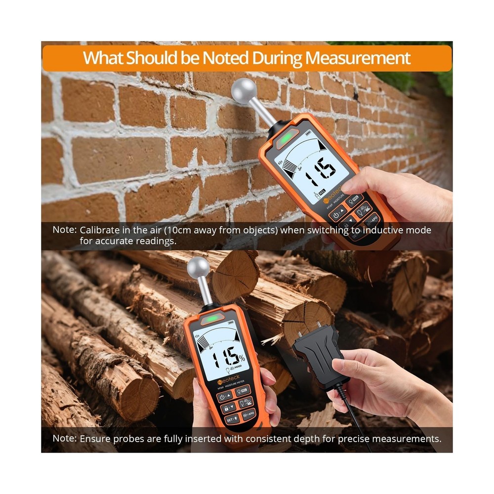 Neoteck 2-in-1 Dual Probe Moisture Meter 40mm Spherical Moisture Reader & ±
