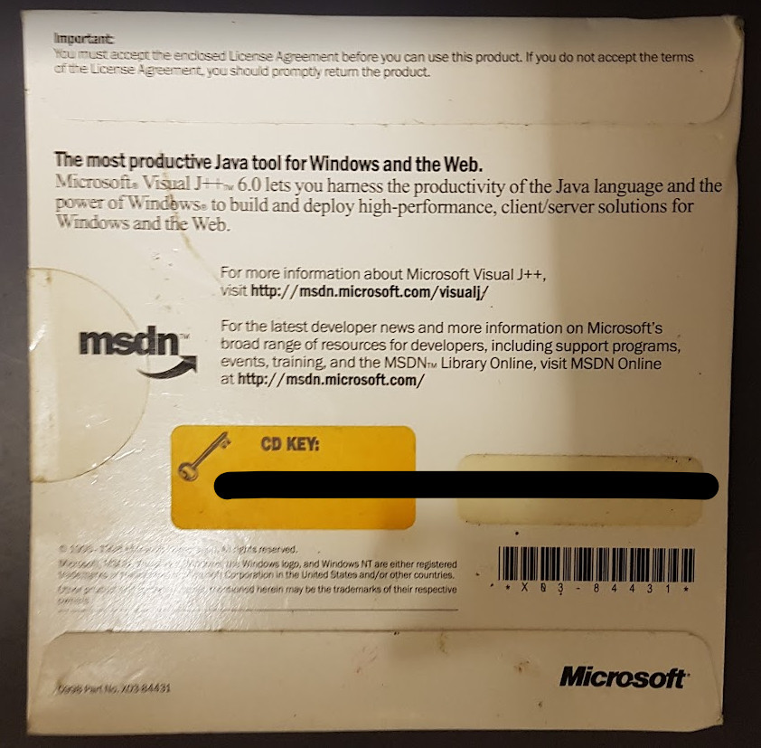 NEW Microsoft Visual J++ 6.0 Original CD-ROm with Access Code CD-Key Sealed