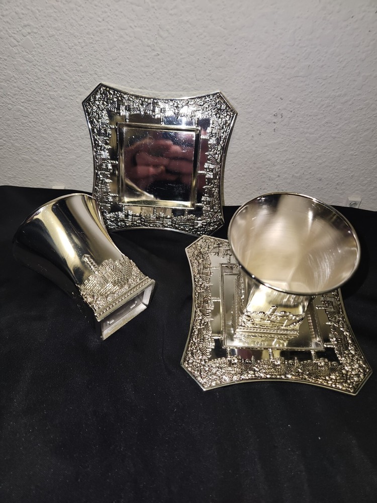 2 Silver Plated Jerusalem Wine Cups and Coasters