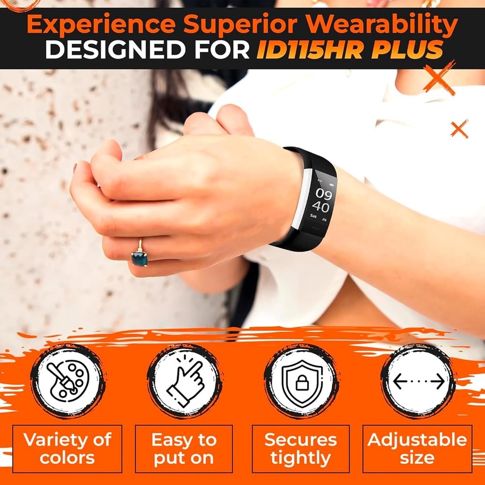 2-Pack Bands Compatible with ID115Plus HR — Adjustable Silicone Wrist Straps