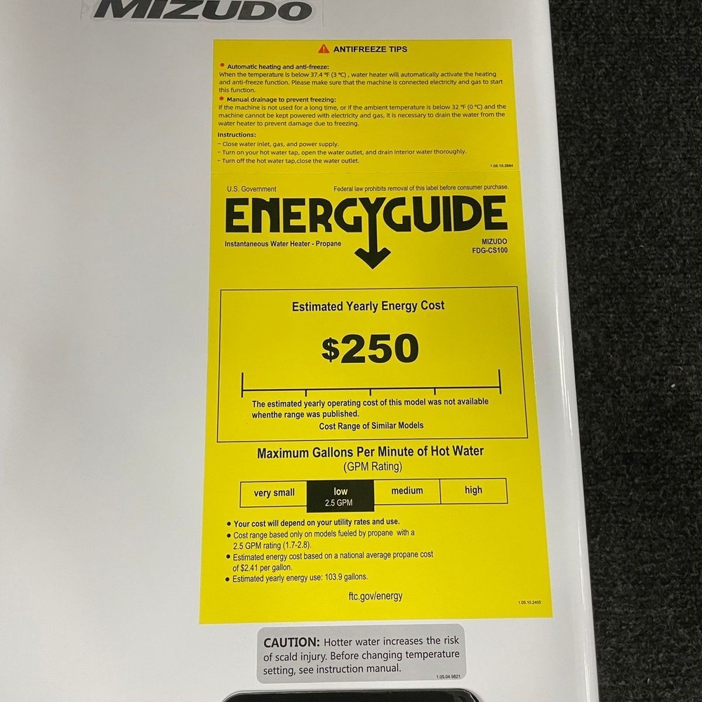 MIZUDO FDG-CS100 14L Propane Indoor Tankless Water Heater 100,000BTU/HR *