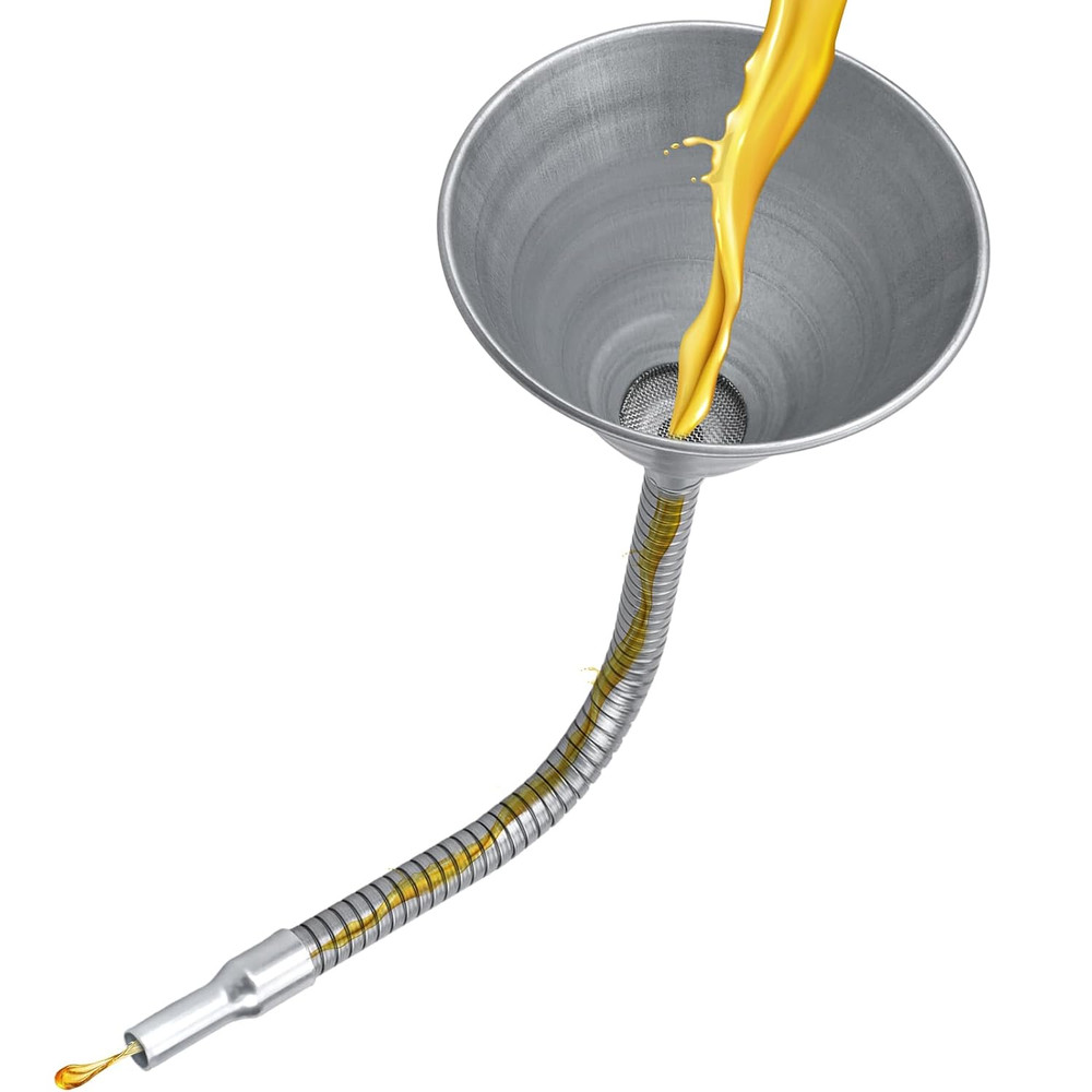 Steel Bendable Universal Spout Funnel with Filter and Flexible Pipe - Galvanized