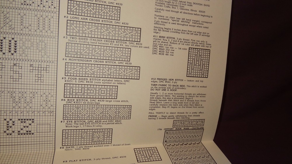 "17th Century Bookmark - Chatelaine" Needlework Pattern Sampler ABC Leaflet 1986