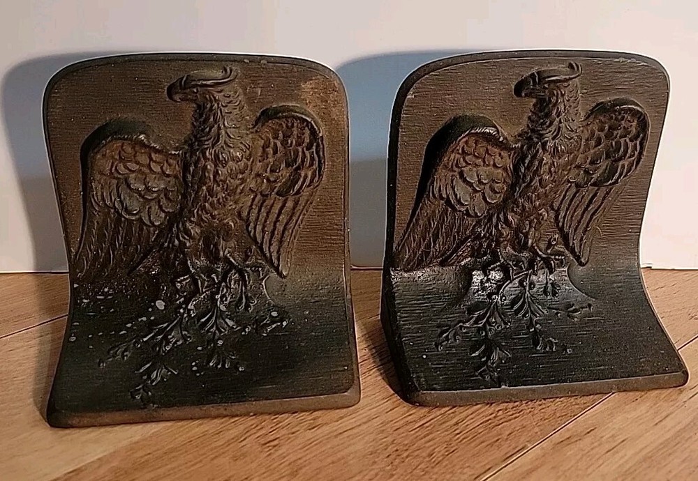 Pair BRADLEY HUBBARD EAGLE B&H Old Cast Iron Bookend Decorative Art