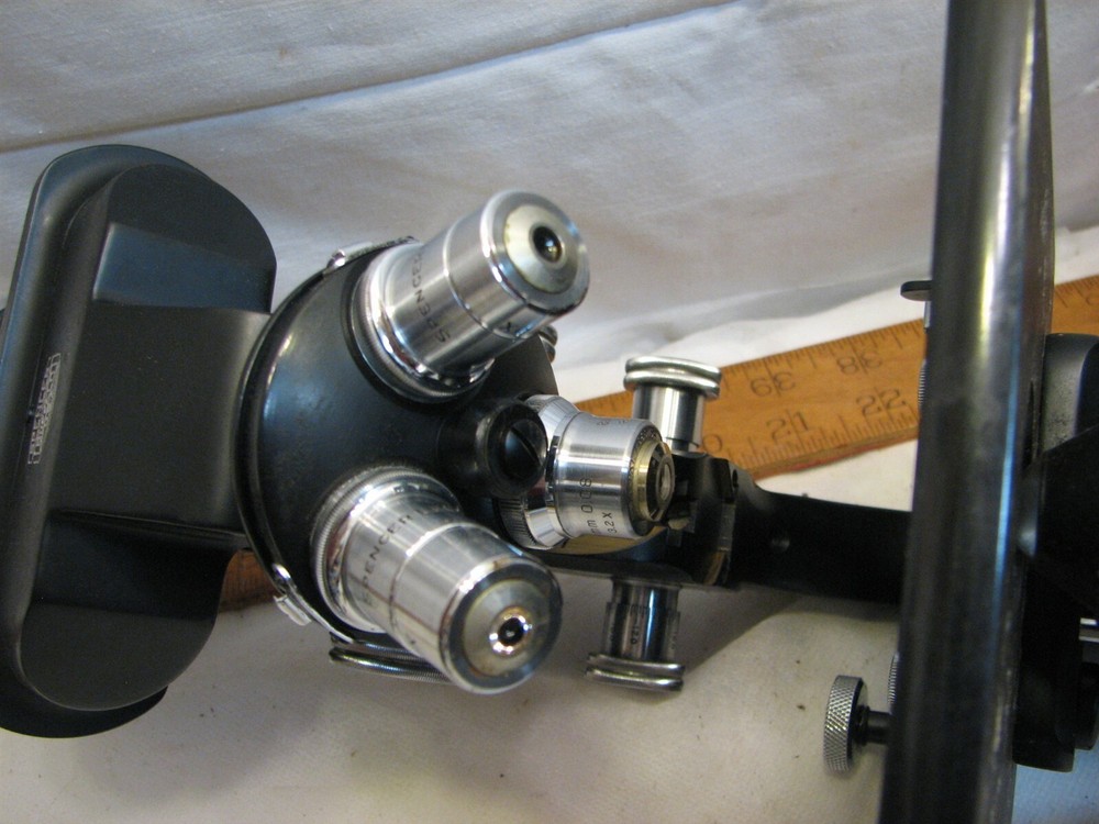 American Optical Spencer Binocular Microscope w/3 Objective Lenses Case