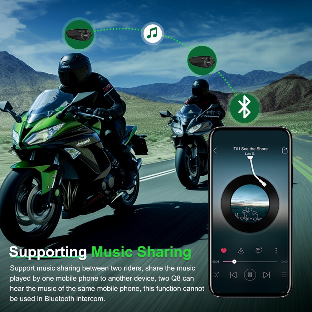 Motorcycle Bluetooth Mesh Intercom Headset 1000M 6 Rider Waterproof Black