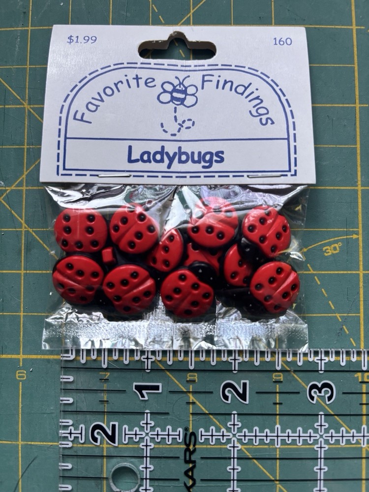 Ladybug Buttons Plastic Novelty Red Bugs Button 12 Pieces