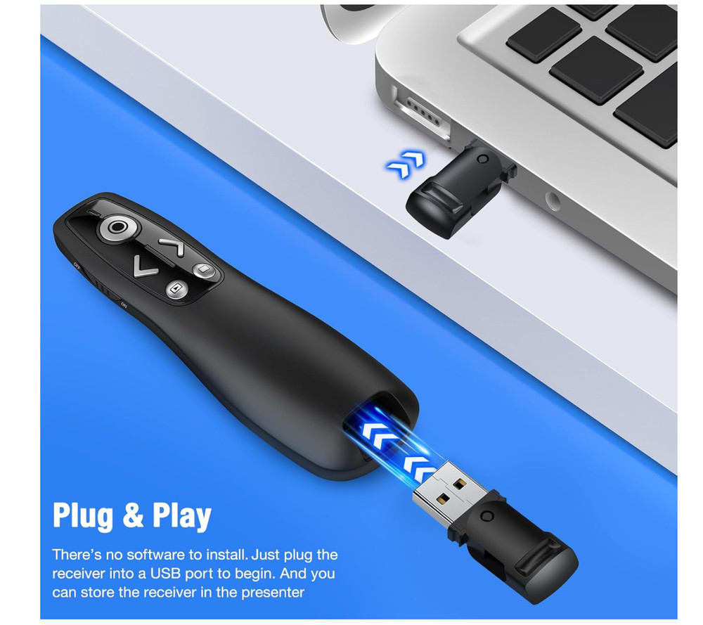 Presentation Clicker Wireless Remote for PC & Mac - USB A and USB C - H