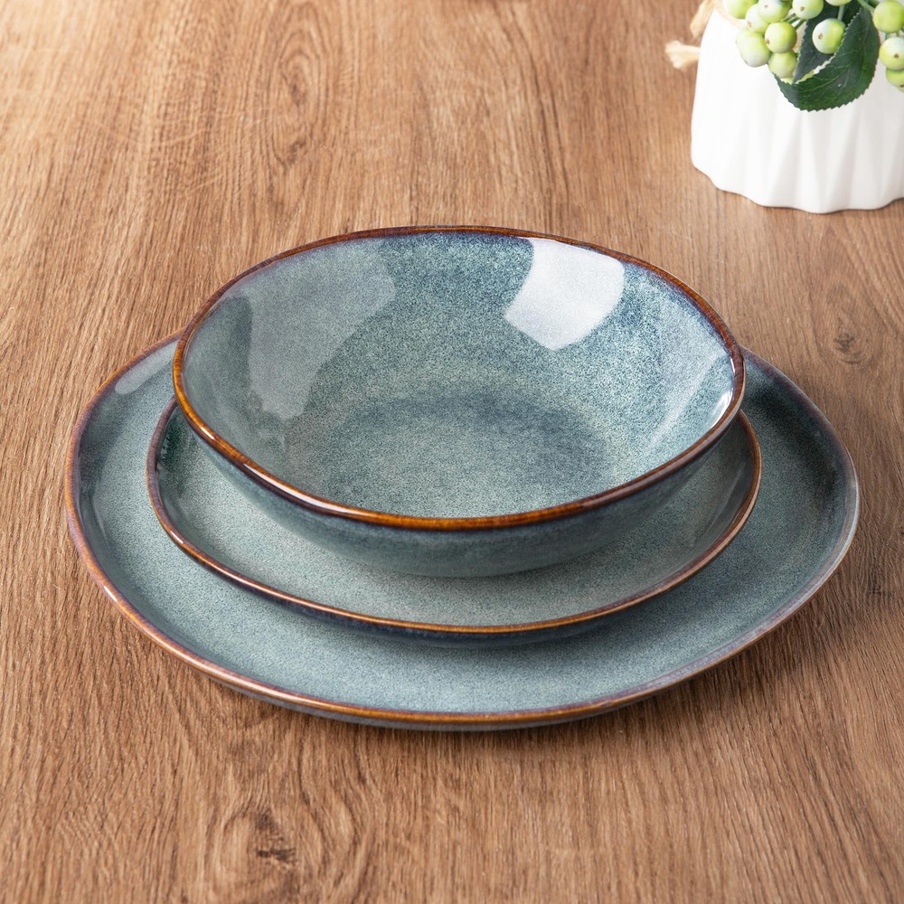 Ceramic Dinnerware Sets,Handmade Reactive Glaze Stoneware Plates and Bowls Se...