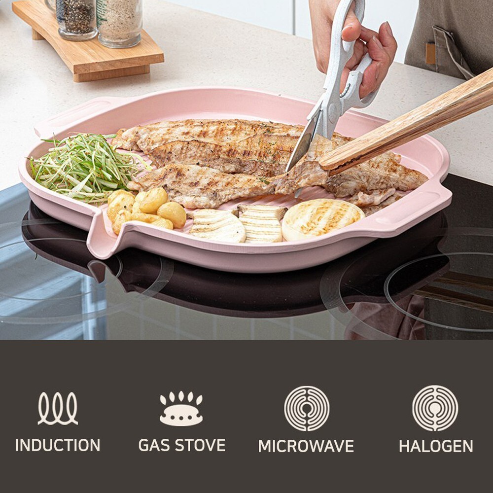 With Molly IH Pastel Ceramic Coating Square Grill Pan With Handle Pink