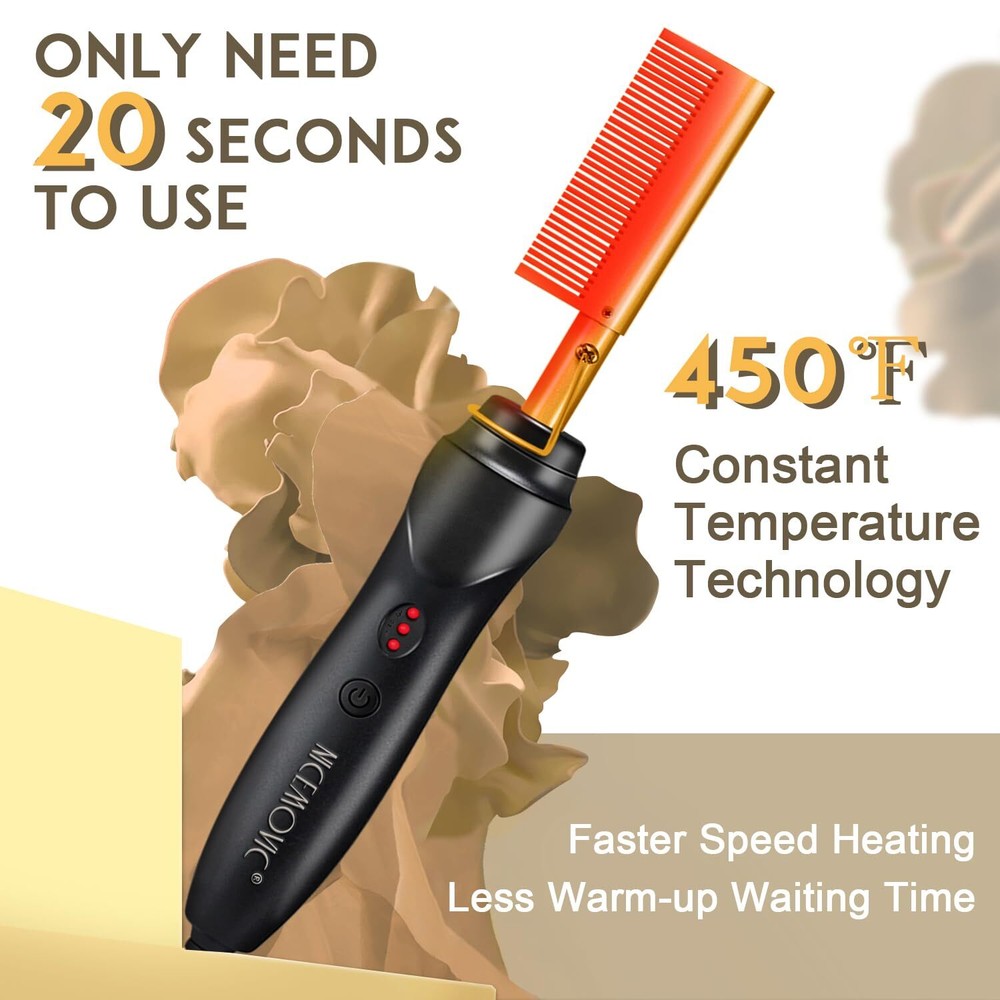 Ceramic Hot Comb Straightener Adjustable Temperature for All Hair Types