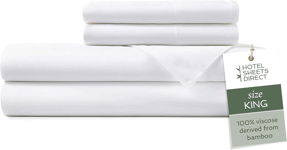 4 Piece Bed Sheet Set King Size, 100% Viscose Derived from Bamboo Sheets Set wit