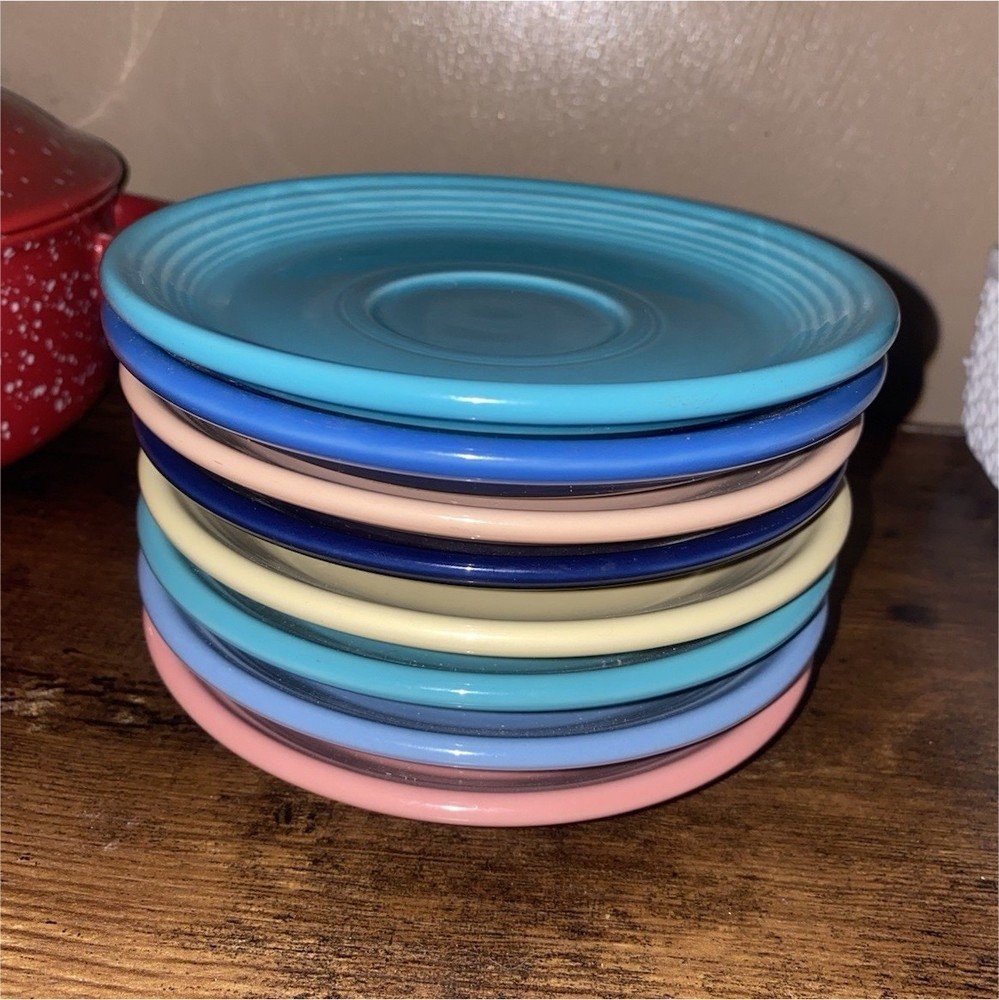 Fiesta Multicolor Ceramic Round Saucer Set Solid Pattern 8 Pieces