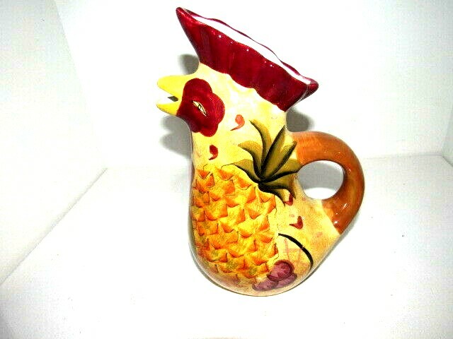Rooster Chicken Pitcher Hand Painted Style-Eyes, Baum Bros 11"