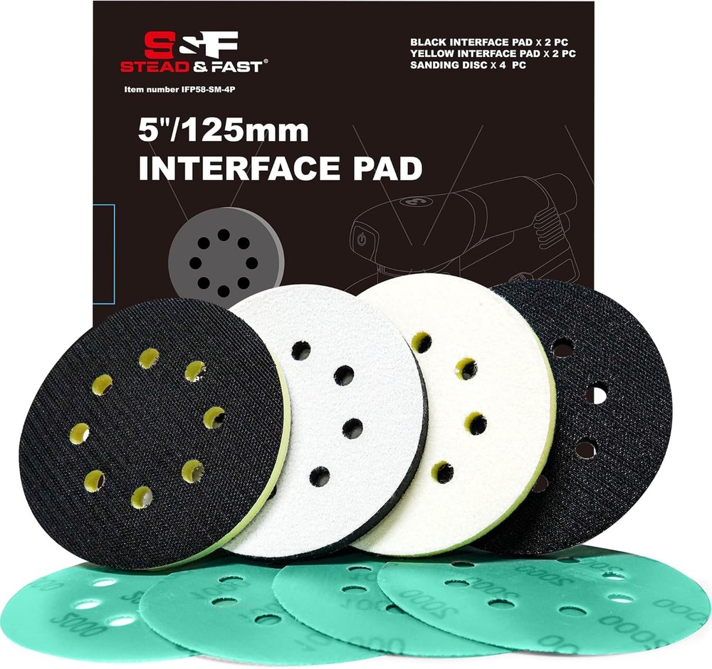5 inch Orbital Sander Foam Pad 4 PCS, Interface with 8 Medium, Black