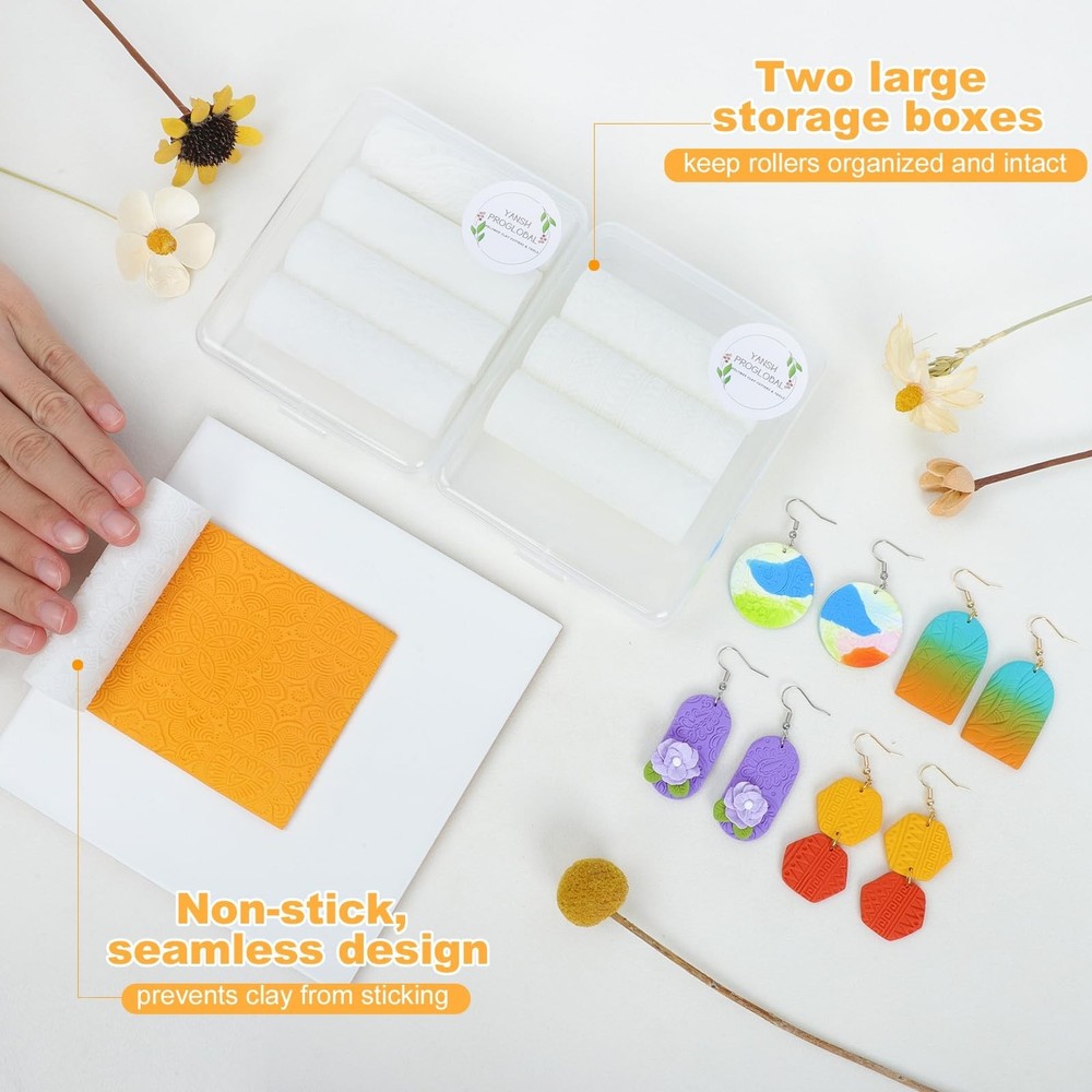 8 Pcs Polymer Clay Texture Roller, Texture Roller for Clay, Pottery Texture R...