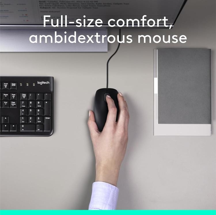 Logitech MK120 Wired Keyboard & Mouse Combo for Windows, Optical Wired Mouse, Fu