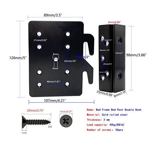 Bed Frame Post Double Hook Slot Hardware Attachment Bracket，Bed Rail Hooks