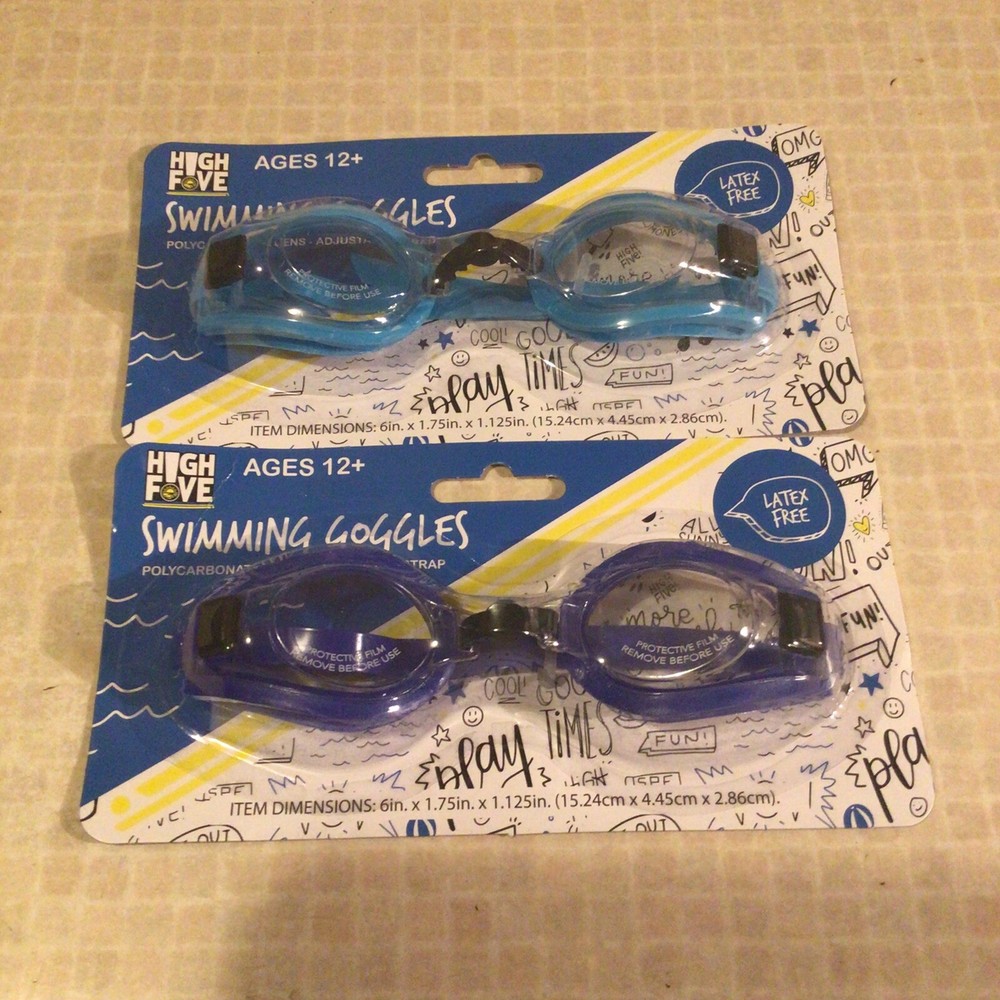 (2) Swimming Goggles Adjustable Strap Adult 12+ Blue & Turquoise