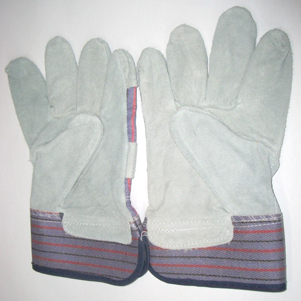 Leather Palm Work Gloves Canvas Knuckle Strap Back Gauntlet Cuff Size Large